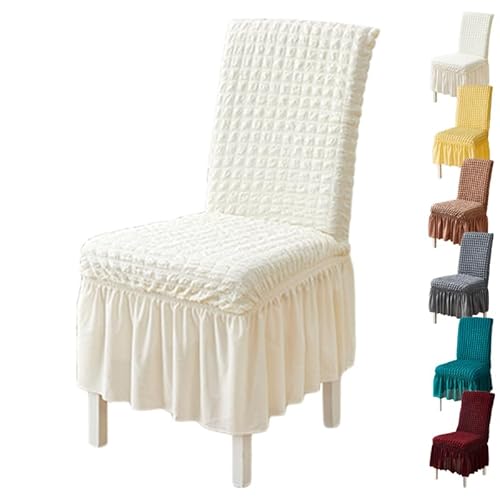 ouxei Stuhlhussen Aus 3D-Popcorn-Stoff, 1er-/2er-/4er-Set Mit Verdicktem Rock, Parson-Schonbezüge Für Esszimmer/Bankett(White 1pcs) von ouxei