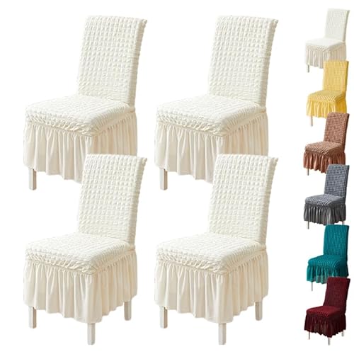 ouxei Stuhlhussen Aus 3D-Popcorn-Stoff, 1er-/2er-/4er-Set Mit Verdicktem Rock, Parson-Schonbezüge Für Esszimmer/Bankett(White 4pcs) von ouxei