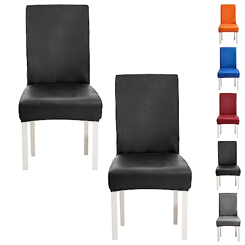ouxei Stuhlhussen Aus Leder Und PU Für Esszimmerstühle, 1er-/2er-/4er-Set, Moderne, Abnehmbare Und Waschbare Schonbezüge Für Hotelbankette(Black 2pcs) von ouxei