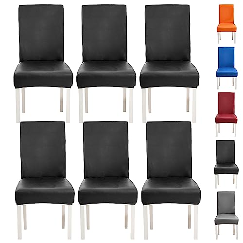 ouxei Stuhlhussen Aus Leder Und PU Für Esszimmerstühle, 1er-/2er-/4er-Set, Moderne, Abnehmbare Und Waschbare Schonbezüge Für Hotelbankette(Black 6pcs) von ouxei