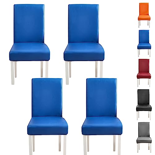 ouxei Stuhlhussen Aus Leder Und PU Für Esszimmerstühle, 1er-/2er-/4er-Set, Moderne, Abnehmbare Und Waschbare Schonbezüge Für Hotelbankette(Blue 4pcs) von ouxei