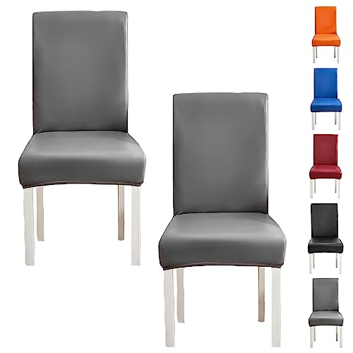 ouxei Stuhlhussen Aus Leder Und PU Für Esszimmerstühle, 1er-/2er-/4er-Set, Moderne, Abnehmbare Und Waschbare Schonbezüge Für Hotelbankette(Grey 2pcs) von ouxei