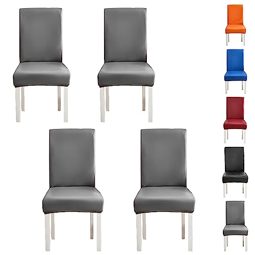 ouxei Stuhlhussen Aus Leder Und PU Für Esszimmerstühle, 1er-/2er-/4er-Set, Moderne, Abnehmbare Und Waschbare Schonbezüge Für Hotelbankette(Grey 4pcs) von ouxei