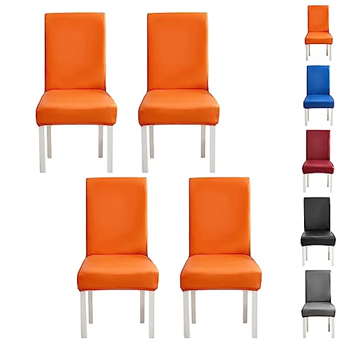 ouxei Stuhlhussen Aus Leder Und PU Für Esszimmerstühle, 1er-/2er-/4er-Set, Moderne, Abnehmbare Und Waschbare Schonbezüge Für Hotelbankette(Orange 4pcs) von ouxei