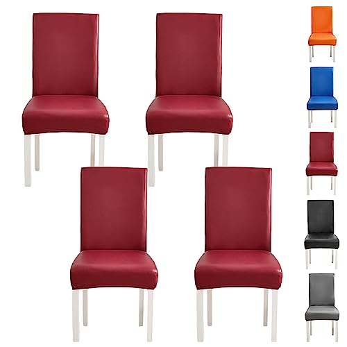 ouxei Stuhlhussen Aus Leder Und PU Für Esszimmerstühle, 1er-/2er-/4er-Set, Moderne, Abnehmbare Und Waschbare Schonbezüge Für Hotelbankette(Red 4pcs) von ouxei