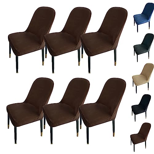 ouxei Stuhlhussen Aus Samt Mit Gebogener Rückenlehne, 1er-/2er-/4er-Set, Weich, Verdickt, Dehnbar, Für Esszimmer/Küche/Hotel(Brown 6pcs) von ouxei