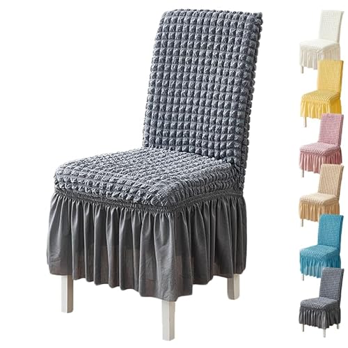 ouxei Stuhlhussen Für Esszimmerstühle Aus Verdicktem 3D-Popcorn-Stoff Mit Rock – Elastisch, Waschbar, 1er-/2er-/4er-Set Für Hotelhochzeiten(Grey 1pcs) von ouxei