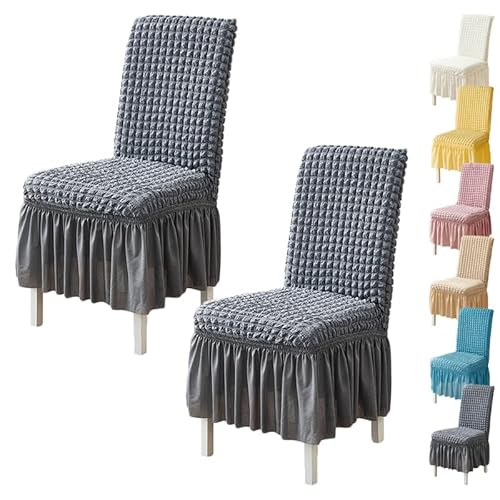 ouxei Stuhlhussen Für Esszimmerstühle Aus Verdicktem 3D-Popcorn-Stoff Mit Rock – Elastisch, Waschbar, 1er-/2er-/4er-Set Für Hotelhochzeiten(Grey 2pcs) von ouxei