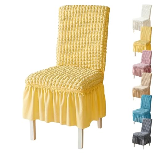 ouxei Stuhlhussen Für Esszimmerstühle Aus Verdicktem 3D-Popcorn-Stoff Mit Rock – Elastisch, Waschbar, 1er-/2er-/4er-Set Für Hotelhochzeiten(Yellow 1pcs) von ouxei