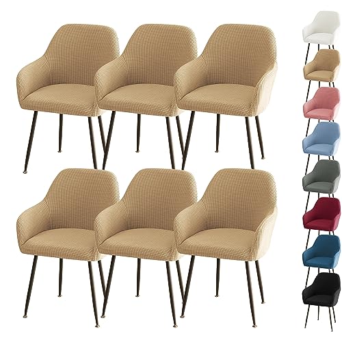 ouxei Stuhlhussen Für Esszimmerstühle Mit Armlehnen, 6er-Set, 4er-Set, 2er-Set, Dehnbare, Gebogene Schonbezüge Für Bar/Küche/Hotel(Khaki 6pcs) von ouxei