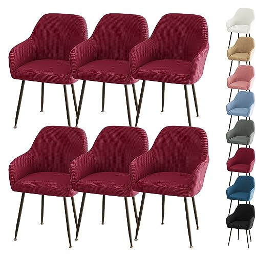 ouxei Stuhlhussen Für Esszimmerstühle Mit Armlehnen, 6er-Set, 4er-Set, 2er-Set, Dehnbare, Gebogene Schonbezüge Für Bar/Küche/Hotel(Red 6pcs) von ouxei