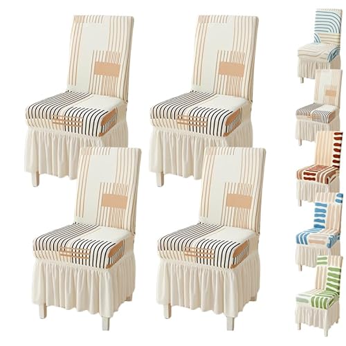 ouxei Stuhlhussen Für Esszimmerstühle Mit Rock, 1er-/2er-/4er-/6er-Set – Atmungsaktive, 4-Jahreszeiten-Stretchhussen Mit Linienelementen Für Esszimmer/Hotel/Restaurant(B 4pcs) von ouxei