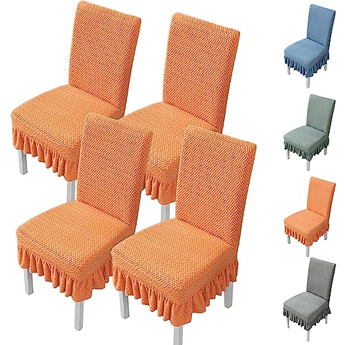 ouxei Stuhlhussen Für Esszimmerstühle Mit Rock-Set – Dicke, Weiche Parson-Schonbezüge, Waschbarer Stretch-Schutz (1/2/4/6 Stück)(Orange 4pcs) von ouxei