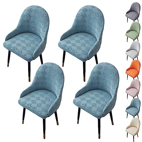 ouxei Stuhlhussen Mit Gebogener Rückenlehne, 1er-/2er-/4er-/6er-Set – Stretch-Jacquard, Verdickte Sitzfläche, Waschbarer Schutz Für Esszimmer/Hotel(Blue 4pcs) von ouxei