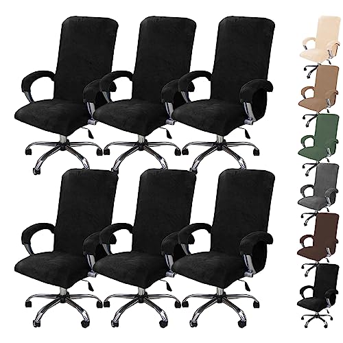 ouxei Stuhlhussen-Set Aus Dickem Samt Für Computerstühle – Dehnbare Schonbezüge Für Drehstühle/Gaming-Stühle Mit Reißverschluss (1/2/4/6 Stück)(Black 6pcs,Large) von ouxei