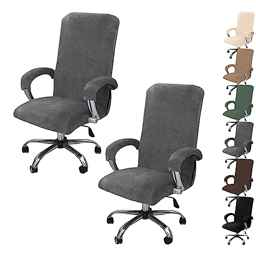 ouxei Stuhlhussen-Set Aus Dickem Samt Für Computerstühle – Dehnbare Schonbezüge Für Drehstühle/Gaming-Stühle Mit Reißverschluss (1/2/4/6 Stück)(Gray 2pcs,Large) von ouxei