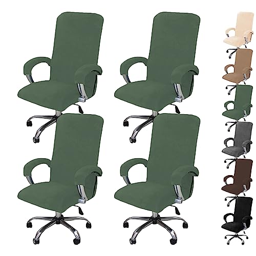 ouxei Stuhlhussen-Set Aus Dickem Samt Für Computerstühle – Dehnbare Schonbezüge Für Drehstühle/Gaming-Stühle Mit Reißverschluss (1/2/4/6 Stück)(Green 4pcs,Large) von ouxei