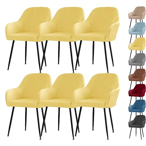 ouxei Stuhlhussen-Set Aus Samt Für Esszimmerstühle – Stuhlhussen Für Küche/Büro Mit Armlehnen, Gebogenem Rückenschutz (1/2/4/6 Stück)(Yellow 6pcs) von ouxei