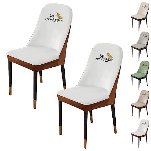 ouxei Stuhlhussen-Set Mit Geschwungener Rückenlehne Aus Samt (1/2/4/6) – Morandi-Zweifarbnähte, Dehnbarer, Waschbarer Schutz(White 2pcs) von ouxei