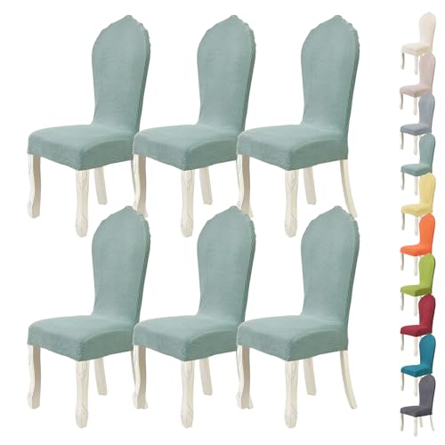 ouxei Stuhlhussen-Set Mit Runder Rückenlehne Für Esszimmerstühle – Stretch-Bezüge Mit Gebogener Rückenlehne, Elastisch, Waschbar – 2er/4er/6er-Set(D 6pcs) von ouxei