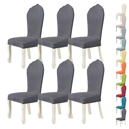ouxei Stuhlhussen-Set Mit Runder Rückenlehne Für Esszimmerstühle – Stretch-Bezüge Mit Gebogener Rückenlehne, Elastisch, Waschbar – 2er/4er/6er-Set(J 6pcs) von ouxei
