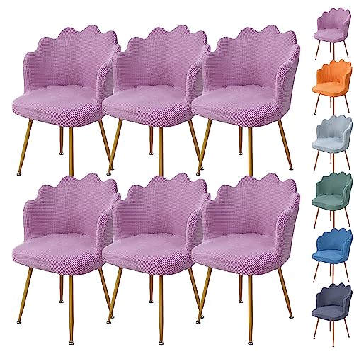 ouxei Stuhlhussen in Blumenform, 1er-/2er-/4er-/6er-Set – verdickter, waschbarer Stretch-Schutz für Esszimmer und Café(Purple 6pcs) von ouxei
