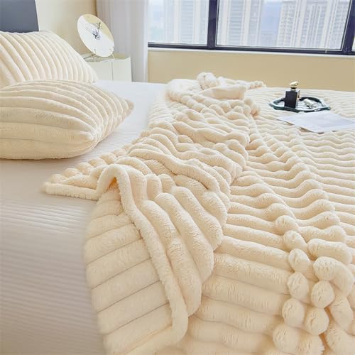 ouxei Ultraweiche Überwurfdecke Aus Kaninchen-Fleece In Queen-/King-Size-Größe, Gemütliche, Flauschige Plüsch-Bettdecke Für Alle Jahreszeiten(Beige,79 * 90in) von ouxei