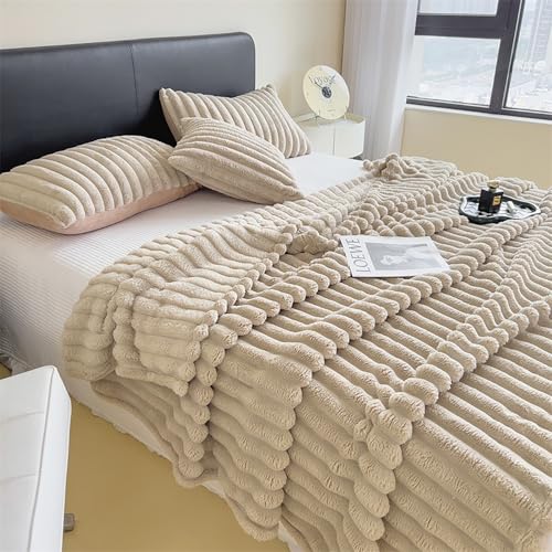 ouxei Ultraweiche Überwurfdecke Aus Kaninchen-Fleece In Queen-/King-Size-Größe, Gemütliche, Flauschige Plüsch-Bettdecke Für Alle Jahreszeiten(Khaki,90 * 98in) von ouxei