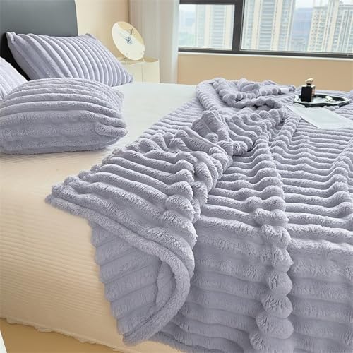 ouxei Ultraweiche Überwurfdecke Aus Kaninchen-Fleece In Queen-/King-Size-Größe, Gemütliche, Flauschige Plüsch-Bettdecke Für Alle Jahreszeiten(Purple,47 * 79in) von ouxei