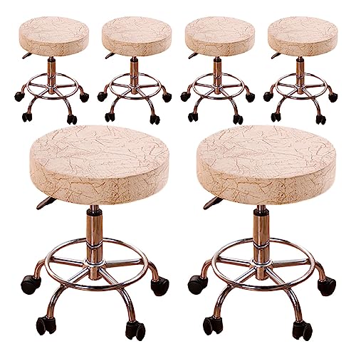 ouxei Verdickte Barhocker-Bezüge, 1er-/2er-/4er-/6er-Set – Universeller, Runder, Abnehmbarer Schutz Für Bar/Hotel/Barbershop(Beige 6pcs,Large) von ouxei