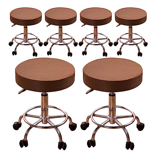 ouxei Verdickte Runde Barhockerbezüge, 1er-/2er-/4er-/6er-Set – Abnehmbare Schonbezüge Für Dreh-/Hebehocker, Barbershop(Brown 6pcs,Large) von ouxei