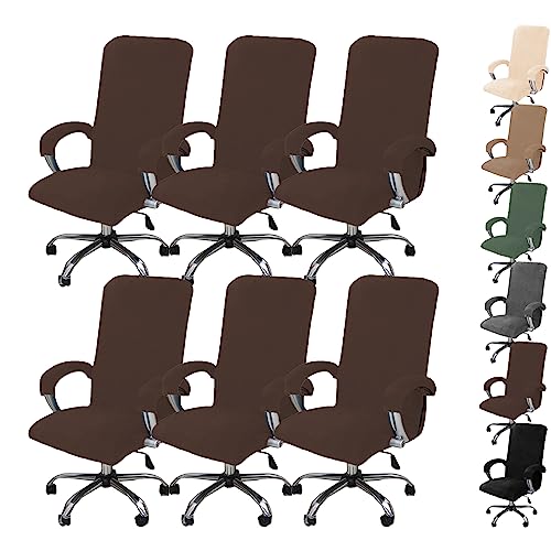 ouxei Verdickte Samt-Bürostuhlbezüge, 1er-/2er-/4er-Set, Dehnbare Drehstuhlbezüge Mit Reißverschluss(Brown 6pcs,Large) von ouxei