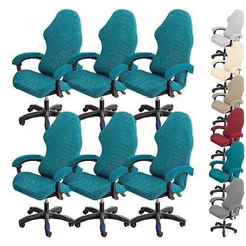 ouxei Verdickter Bürostuhlbezug-Set, Drehbarer Schonbezug Mit Hoher Rückenlehne Und Reißverschluss, Universell Für Gaming-Chefstühle(Blue 6pcs) von ouxei