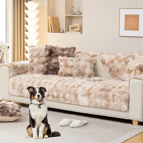 ouxei Verdickter Sofabezug Aus Plüsch In L-Form – Rutschfester Schutz Für Sofas Mit 1/2/3/4 Kissen, Zweisitzer, Liegesessel(Khaki,70 * 210cm/27.6 * 82.7in) von ouxei