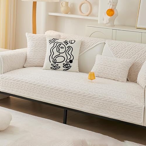 ouxei Verdickter Sofabezug Mit Samt-3D-Textur – Rutschfester, Flauschiger Schonbezug Für Schutz Der Möbel(White,90 * 240cm/35.4 * 94.5in) von ouxei