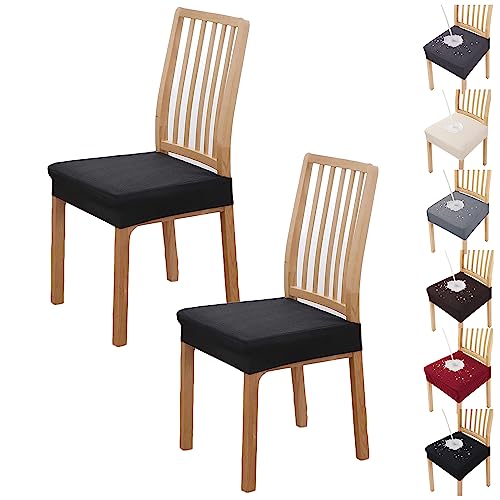 ouxei Wasserdicht Esszimmer Stuhl Sitzbezüge Set Jacquard Stretch Universal Protector Für Restaurant(Black 2pcs) von ouxei