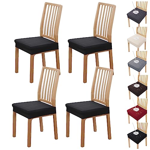ouxei Wasserdicht Esszimmer Stuhl Sitzbezüge Set Jacquard Stretch Universal Protector Für Restaurant(Black 4pcs) von ouxei