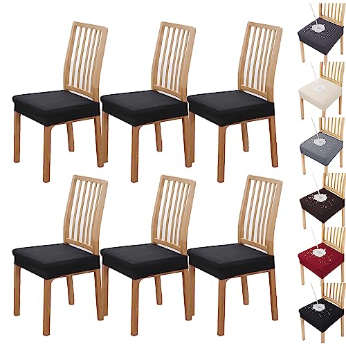 ouxei Wasserdicht Esszimmer Stuhl Sitzbezüge Set Jacquard Stretch Universal Protector Für Restaurant(Black 6pcs) von ouxei