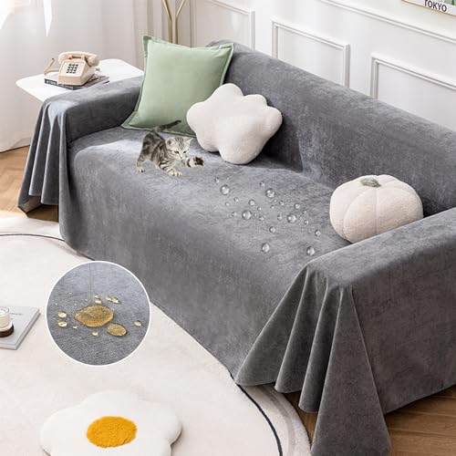 ouxei Wasserdichter, Minimalistischer Sofabezug, Kratzfest, rutschfest, Waschbar, Multifunktionaler Schonbezug Für Hunde(Grey,180 * 260cm/71 * 102.4in) von ouxei