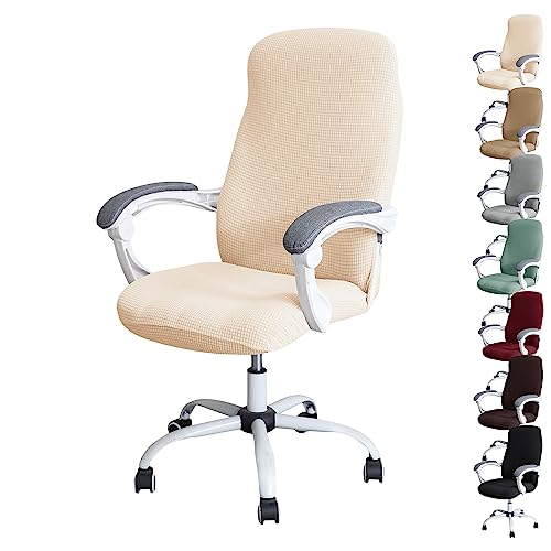ouxei Wasserdichter Bürostuhlbezug, 1er/2er/4er/6er-Set – Verdickter Stretch-Drehstuhlschutz Mit Reißverschluss(Beige 1pcs,Large) von ouxei