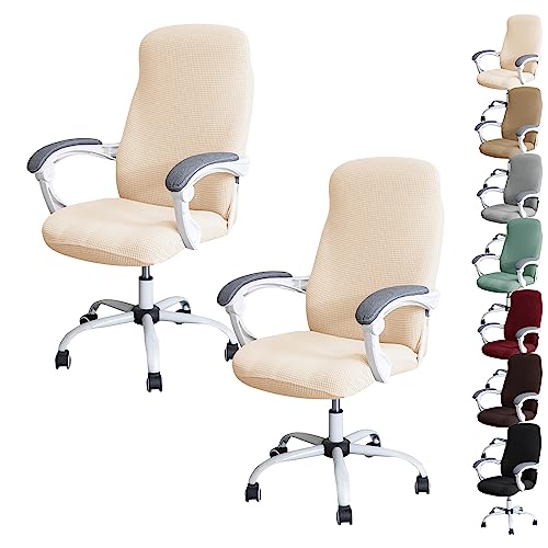 ouxei Wasserdichter Bürostuhlbezug, 1er/2er/4er/6er-Set – Verdickter Stretch-Drehstuhlschutz Mit Reißverschluss(Beige 2pcs,Medium) von ouxei