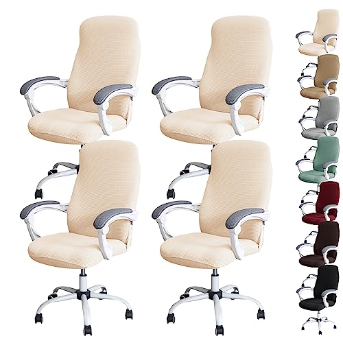 ouxei Wasserdichter Bürostuhlbezug, 1er/2er/4er/6er-Set – Verdickter Stretch-Drehstuhlschutz Mit Reißverschluss(Beige 4pcs,Medium) von ouxei