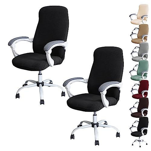 ouxei Wasserdichter Bürostuhlbezug, 1er/2er/4er/6er-Set – Verdickter Stretch-Drehstuhlschutz Mit Reißverschluss(Black 2pcs,Medium) von ouxei