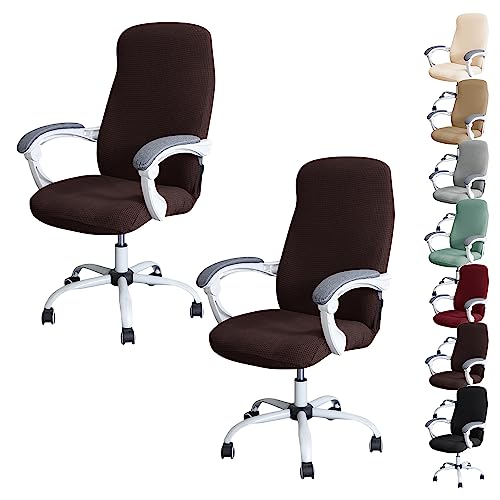 ouxei Wasserdichter Bürostuhlbezug, 1er/2er/4er/6er-Set – Verdickter Stretch-Drehstuhlschutz Mit Reißverschluss(Brown 2pcs,Large) von ouxei