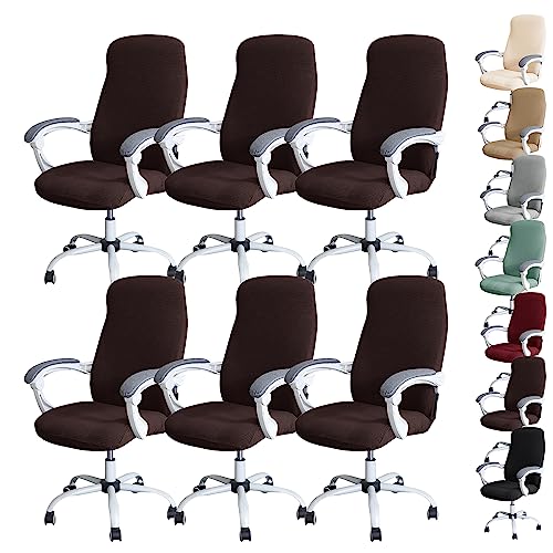 ouxei Wasserdichter Bürostuhlbezug, 1er/2er/4er/6er-Set – Verdickter Stretch-Drehstuhlschutz Mit Reißverschluss(Brown 6pcs,Large) von ouxei