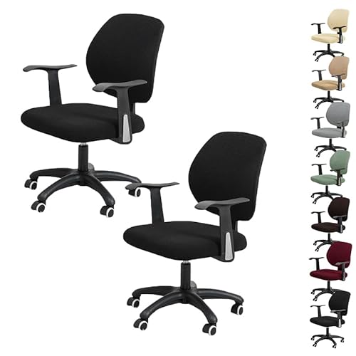 ouxei Wasserdichter Bürostuhlbezug - Dehnbarer Schonbezug Mit Quadratischer Textur Für Drehbare Schreibtischstühle(Black 2pcs) von ouxei