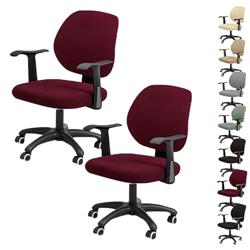 ouxei Wasserdichter Bürostuhlbezug - Dehnbarer Schonbezug Mit Quadratischer Textur Für Drehbare Schreibtischstühle(Wine 2pcs) von ouxei