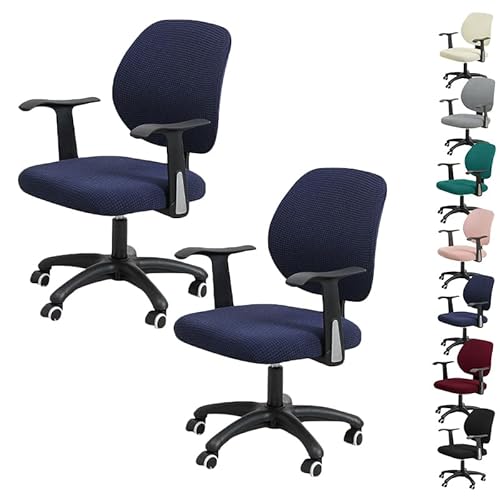 ouxei Wasserdichter Bürostuhlbezug - Stretch-Computerstuhlbezug Mit Quadratischer Textur, Universell Für Drehstühle(Navy 2pcs) von ouxei