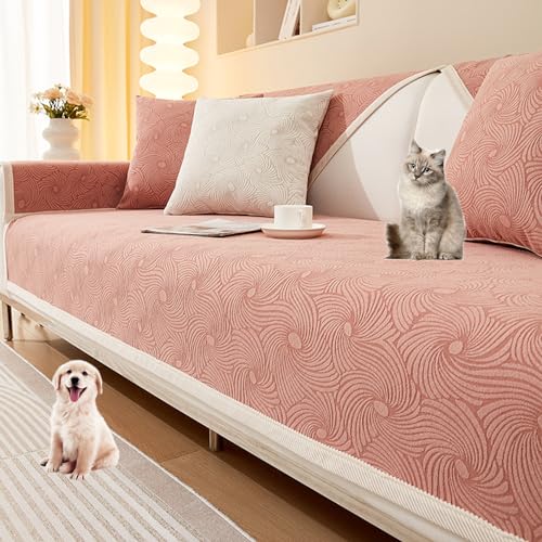 ouxei Wave Edge Soft Fuzzy Plüsch Couchbezug rutschfest Waschbar Für 3 Kissen Sofa Protector(Pink,70 * 90cm/27.6 * 35.4in) von ouxei