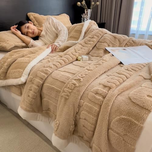 ouxei Weiche Jacquard-Sherpa-Überwurfdecke – Waschbare Ganzjahresdekoration Für Bett/Couch/Geburtstagsgeschenke(Khaki,79 * 90in) von ouxei